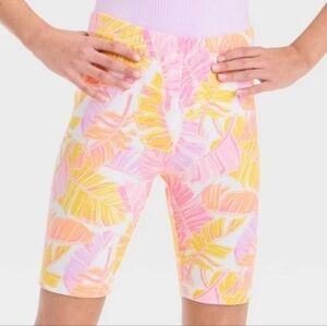 Cat & Jack Girls Biker Shorts Cream / Palm Printed L (10-12)